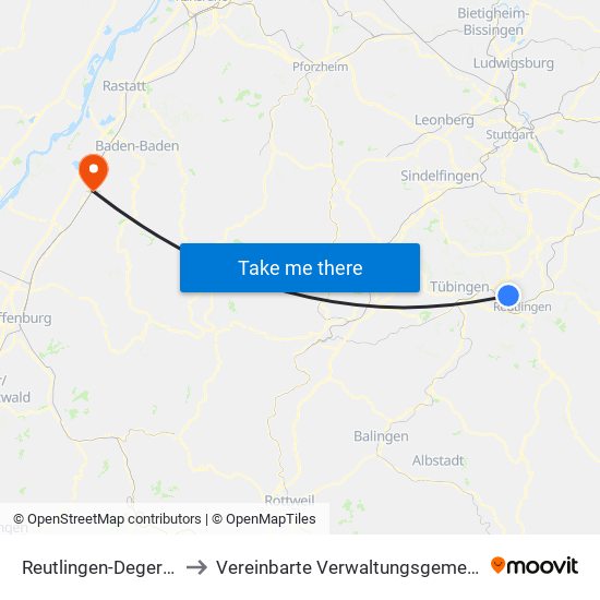 Reutlingen-Degerschlacht to Vereinbarte Verwaltungsgemeinschaft Bühl map