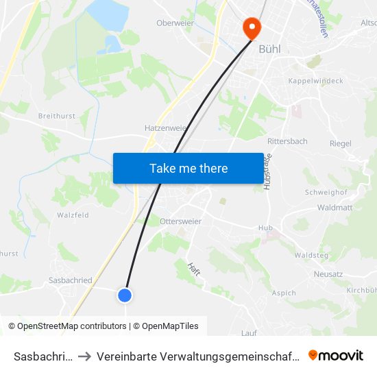 Sasbachried to Vereinbarte Verwaltungsgemeinschaft Bühl map