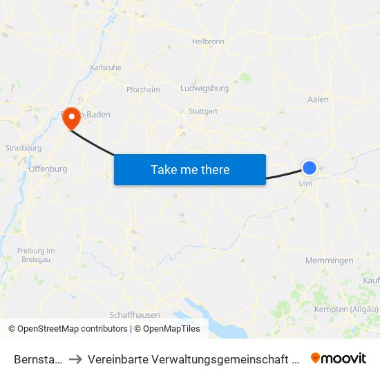 Bernstadt to Vereinbarte Verwaltungsgemeinschaft Bühl map