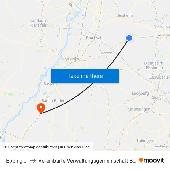 Eppingen to Vereinbarte Verwaltungsgemeinschaft Bühl map