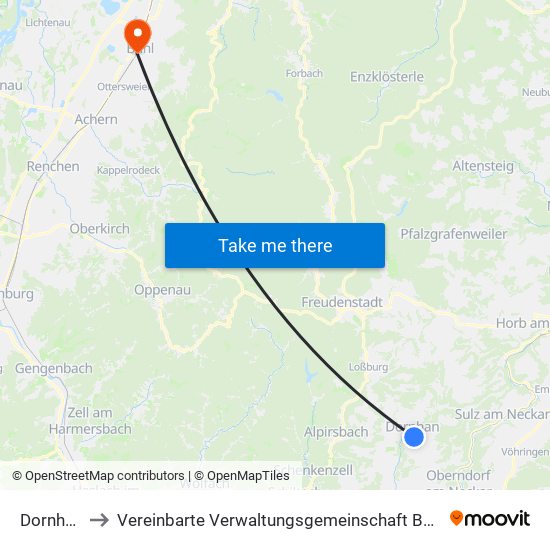 Dornhan to Vereinbarte Verwaltungsgemeinschaft Bühl map