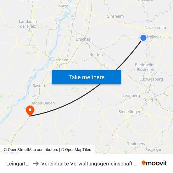 Leingarten to Vereinbarte Verwaltungsgemeinschaft Bühl map