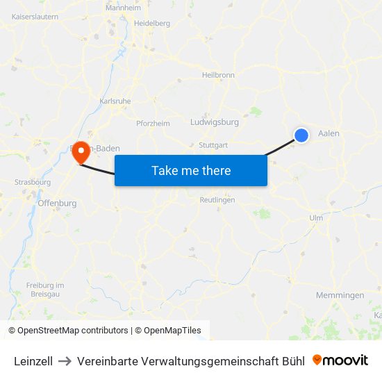 Leinzell to Vereinbarte Verwaltungsgemeinschaft Bühl map