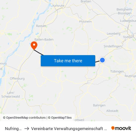 Nufringen to Vereinbarte Verwaltungsgemeinschaft Bühl map