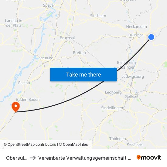 Obersulm to Vereinbarte Verwaltungsgemeinschaft Bühl map