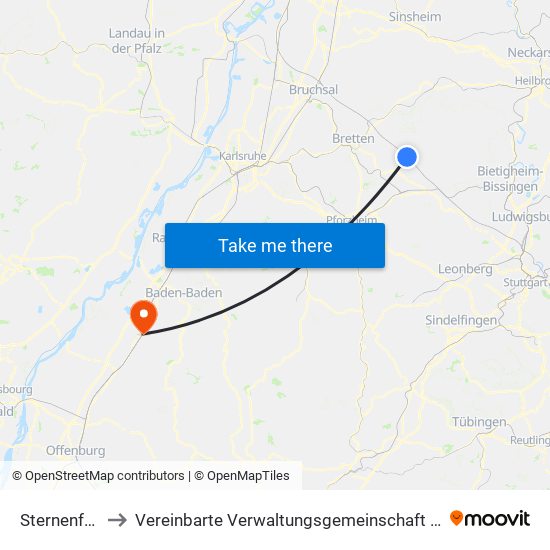 Sternenfels to Vereinbarte Verwaltungsgemeinschaft Bühl map