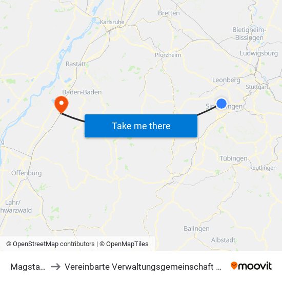 Magstadt to Vereinbarte Verwaltungsgemeinschaft Bühl map