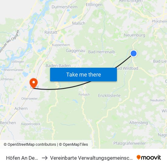 Höfen An Der Enz to Vereinbarte Verwaltungsgemeinschaft Bühl map