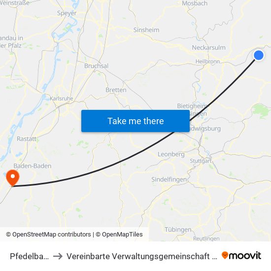 Pfedelbach to Vereinbarte Verwaltungsgemeinschaft Bühl map