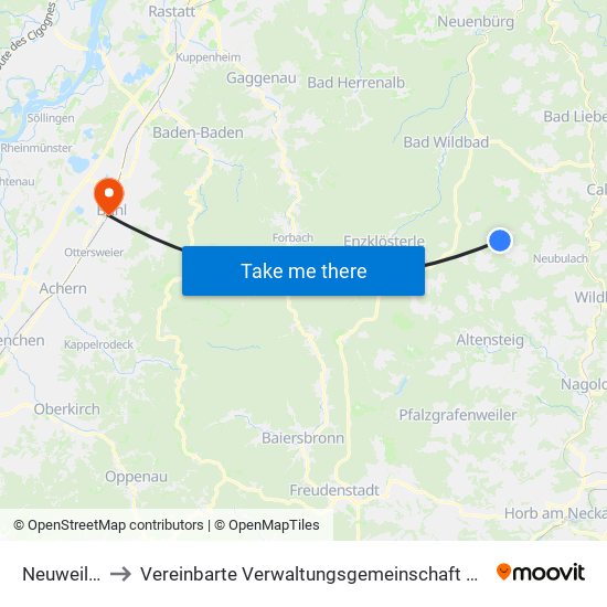 Neuweiler to Vereinbarte Verwaltungsgemeinschaft Bühl map