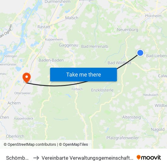 Schömberg to Vereinbarte Verwaltungsgemeinschaft Bühl map