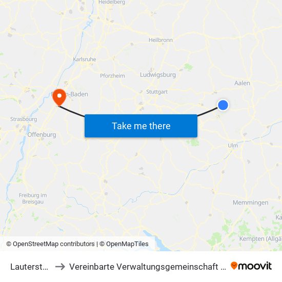 Lauterstein to Vereinbarte Verwaltungsgemeinschaft Bühl map
