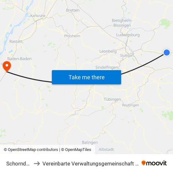 Schorndorf to Vereinbarte Verwaltungsgemeinschaft Bühl map