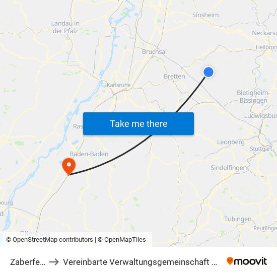 Zaberfeld to Vereinbarte Verwaltungsgemeinschaft Bühl map