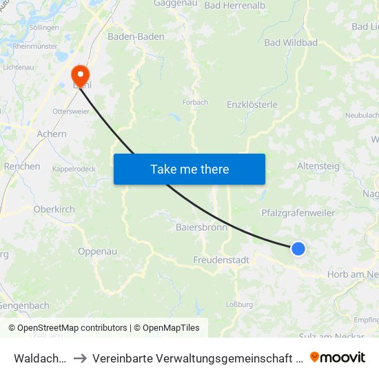 Waldachtal to Vereinbarte Verwaltungsgemeinschaft Bühl map