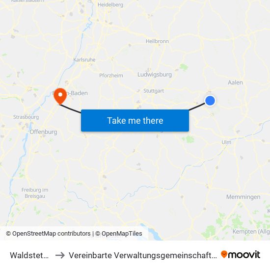 Waldstetten to Vereinbarte Verwaltungsgemeinschaft Bühl map