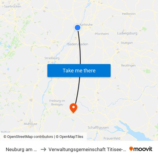 Neuburg am Rhein to Verwaltungsgemeinschaft Titisee-Neustadt map