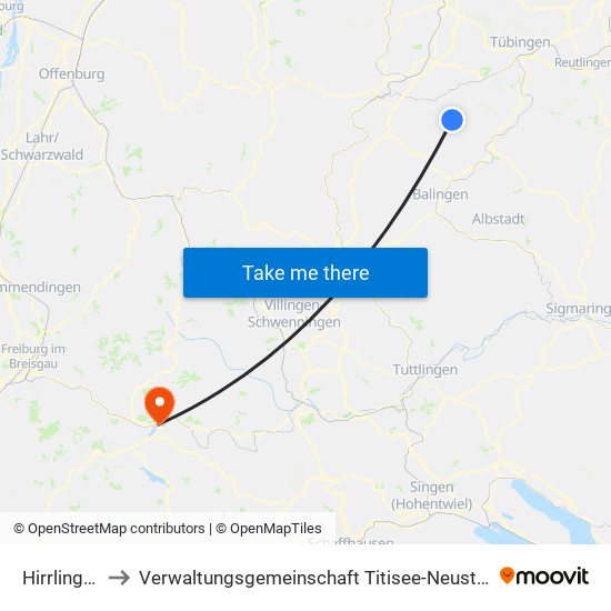 Hirrlingen to Verwaltungsgemeinschaft Titisee-Neustadt map