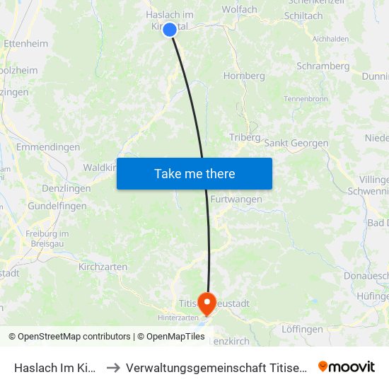 Haslach Im Kinzigtal to Verwaltungsgemeinschaft Titisee-Neustadt map