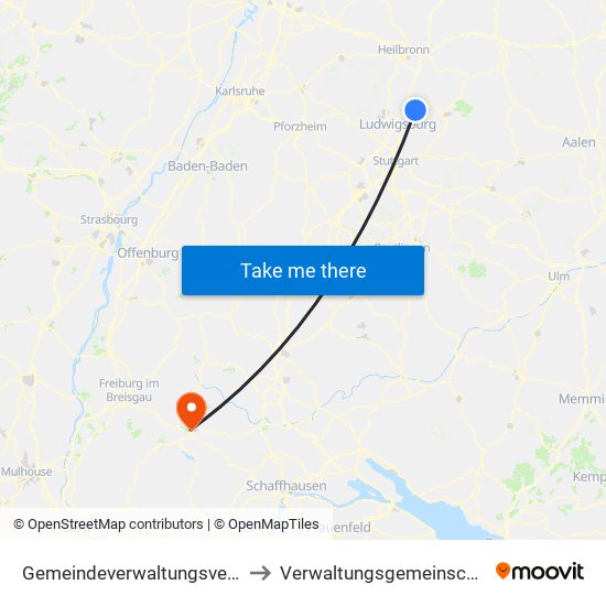 Gemeindeverwaltungsverband Steinheim-Murr to Verwaltungsgemeinschaft Titisee-Neustadt map