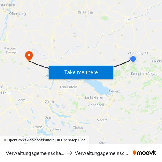 Verwaltungsgemeinschaft Leutkirch Im Allgäu to Verwaltungsgemeinschaft Titisee-Neustadt map