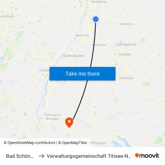 Bad Schönborn to Verwaltungsgemeinschaft Titisee-Neustadt map