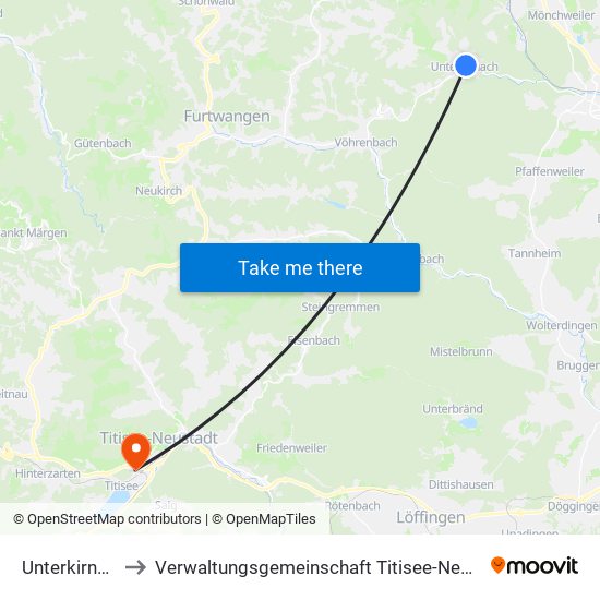 Unterkirnach to Verwaltungsgemeinschaft Titisee-Neustadt map