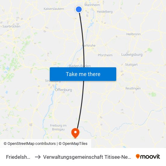 Friedelsheim to Verwaltungsgemeinschaft Titisee-Neustadt map