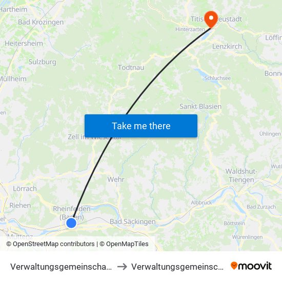 Verwaltungsgemeinschaft Rheinfelden (Baden) to Verwaltungsgemeinschaft Titisee-Neustadt map
