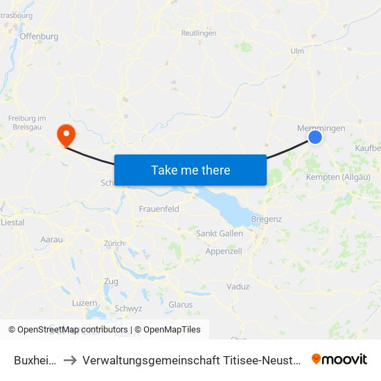 Buxheim to Verwaltungsgemeinschaft Titisee-Neustadt map