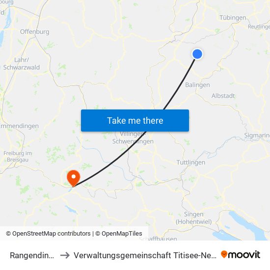 Rangendingen to Verwaltungsgemeinschaft Titisee-Neustadt map