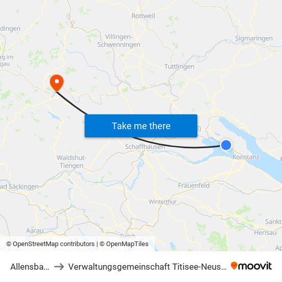 Allensbach to Verwaltungsgemeinschaft Titisee-Neustadt map