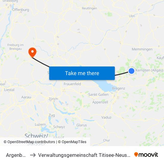 Argenbühl to Verwaltungsgemeinschaft Titisee-Neustadt map