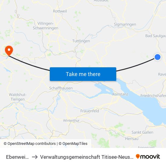 Ebenweiler to Verwaltungsgemeinschaft Titisee-Neustadt map