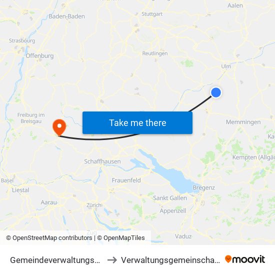 Gemeindeverwaltungsverband Laupheim to Verwaltungsgemeinschaft Titisee-Neustadt map