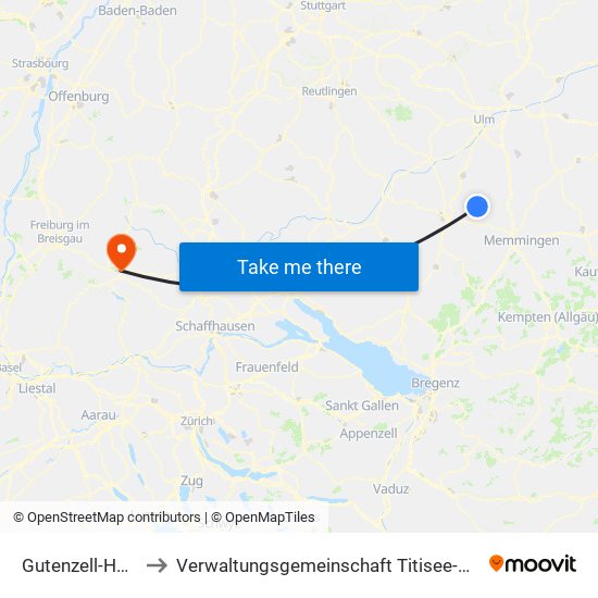 Gutenzell-Hürbel to Verwaltungsgemeinschaft Titisee-Neustadt map