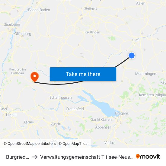 Burgrieden to Verwaltungsgemeinschaft Titisee-Neustadt map