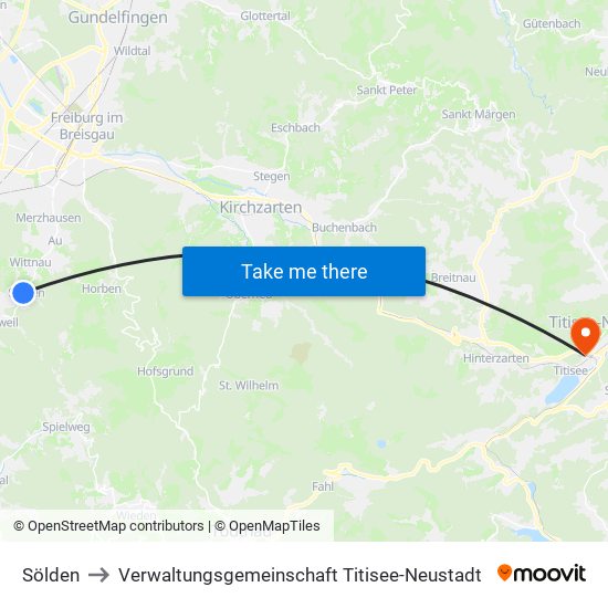 Sölden to Verwaltungsgemeinschaft Titisee-Neustadt map