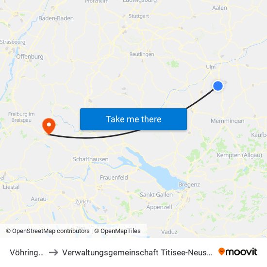 Vöhringen to Verwaltungsgemeinschaft Titisee-Neustadt map