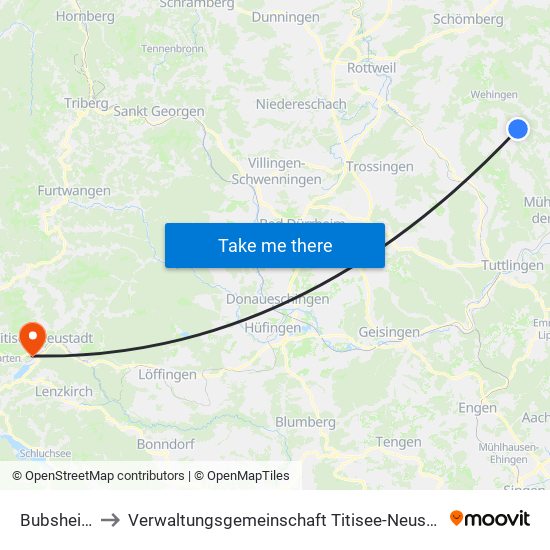 Bubsheim to Verwaltungsgemeinschaft Titisee-Neustadt map