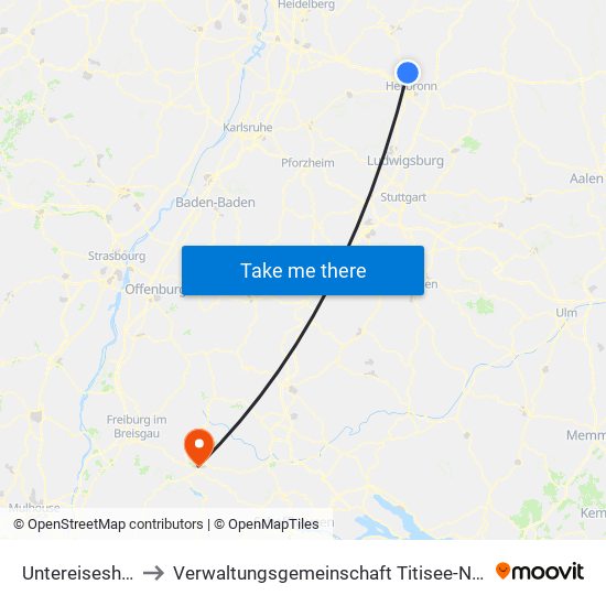 Untereisesheim to Verwaltungsgemeinschaft Titisee-Neustadt map