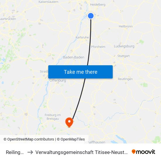 Reilingen to Verwaltungsgemeinschaft Titisee-Neustadt map