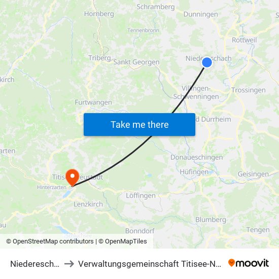 Niedereschach to Verwaltungsgemeinschaft Titisee-Neustadt map