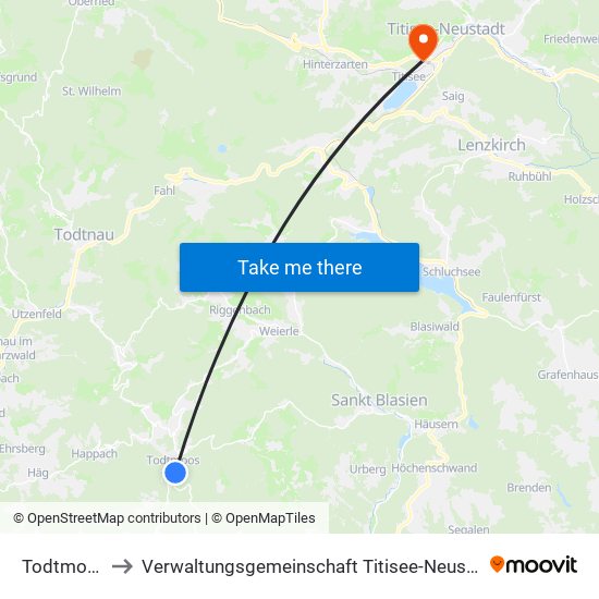Todtmoos to Verwaltungsgemeinschaft Titisee-Neustadt map