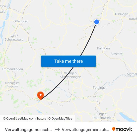 Verwaltungsgemeinschaft Horb am Neckar to Verwaltungsgemeinschaft Titisee-Neustadt map