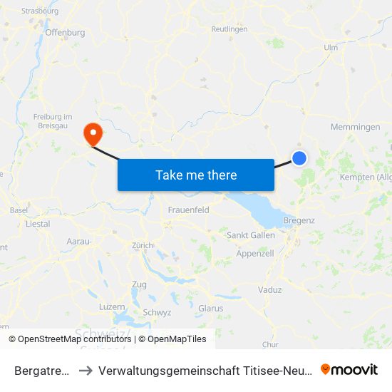 Bergatreute to Verwaltungsgemeinschaft Titisee-Neustadt map