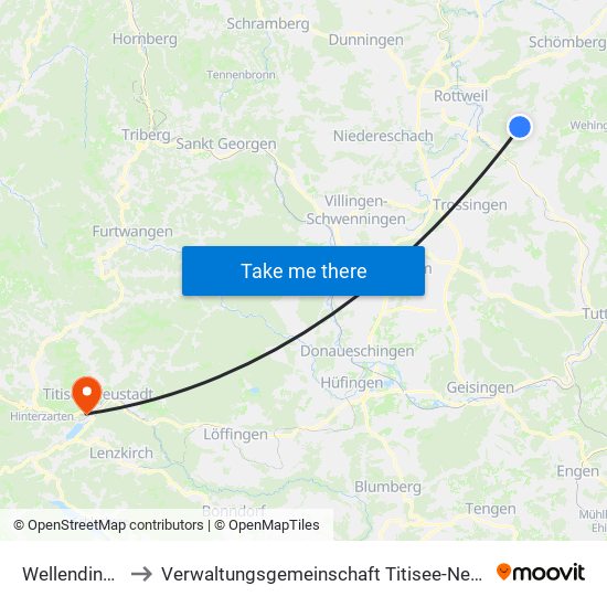 Wellendingen to Verwaltungsgemeinschaft Titisee-Neustadt map