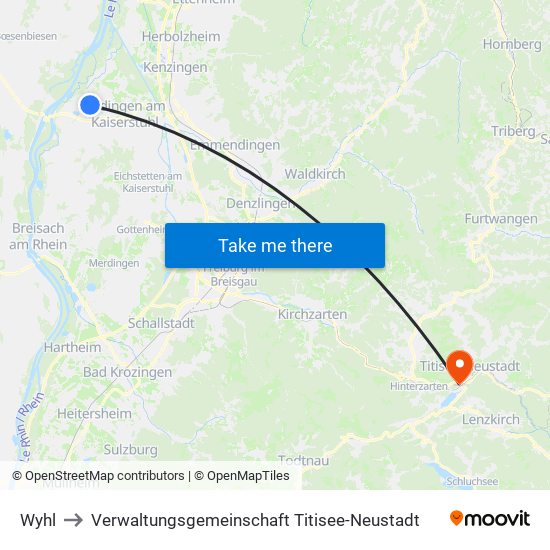 Wyhl to Verwaltungsgemeinschaft Titisee-Neustadt map