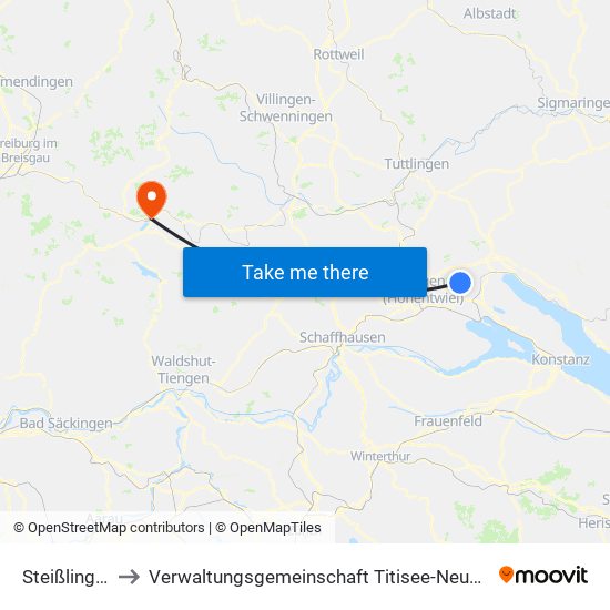 Steißlingen to Verwaltungsgemeinschaft Titisee-Neustadt map