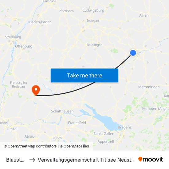 Blaustein to Verwaltungsgemeinschaft Titisee-Neustadt map